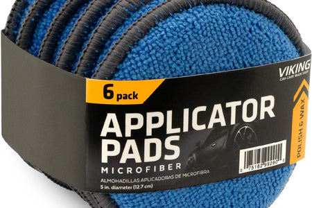 Microfiber Car and Tire Wax Applicator Pads and Cleaning Pads - Blue/Grey, 5 In. Diameter, 6 Pack