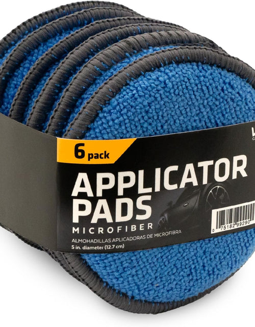 Load image into Gallery viewer, Microfiber Car and Tire Wax Applicator Pads and Cleaning Pads - Blue/Grey, 5 In. Diameter, 6 Pack
