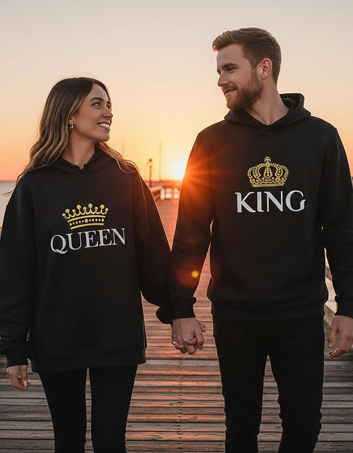 Load image into Gallery viewer, King and Queen Hoodies Set for His and Hers Sweatshirts Matching Couple Hoodies
