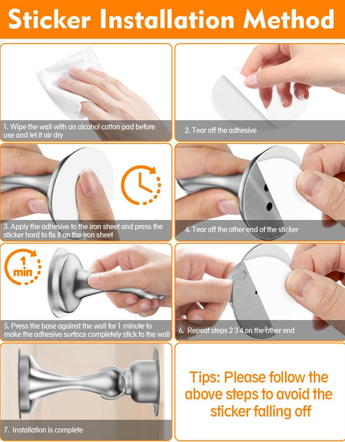 Load image into Gallery viewer, Door Stopper, Magnetic Door Stop, Stainless Steel, Magnetic Door Catch, 3M Double-Sided Adhesive Tape, No Drilling, Screws for Stronger Mount, Hold Your Door Open, for Wide Doors (2)
