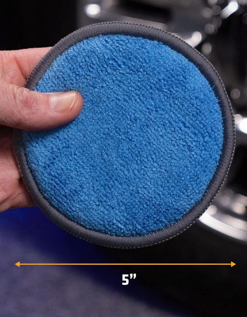 Load image into Gallery viewer, Microfiber Car and Tire Wax Applicator Pads and Cleaning Pads - Blue/Grey, 5 In. Diameter, 6 Pack
