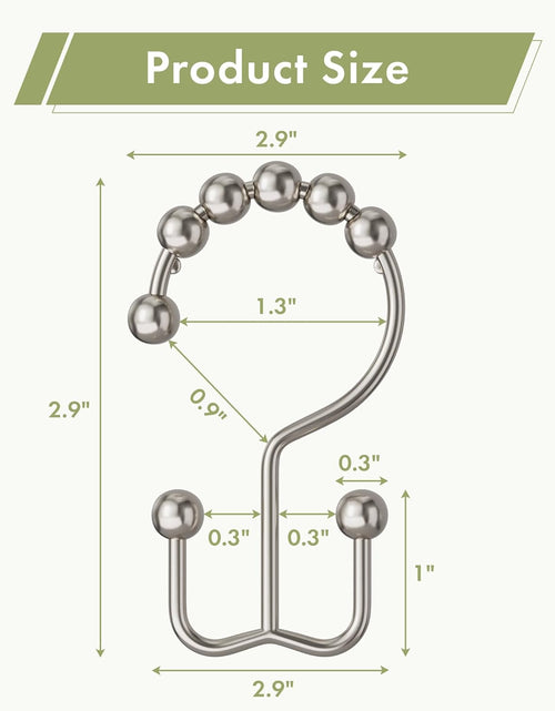 Load image into Gallery viewer, Shower Curtain Rings, Rust-Resistant Metal Double Shower Hooks for Curtain Rolling Shower Curtain Hooks Rings Shower Rings for Bathroom Shower Curtain Rod , Nickel, Set of 12 Rings
