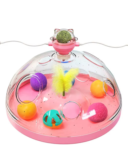 Load image into Gallery viewer, Cat Puzzle Toys Indoor for Kitten Interactive Games Spinning Track Balls &amp; Feather Teaser Toy Stimulation Brain Treasure Chest
