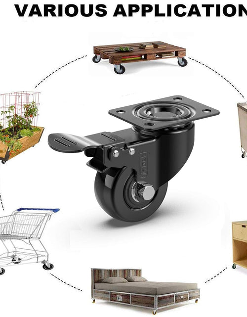 Load image into Gallery viewer, 2" Heavy Duty Caster Wheels with 2 Brakes + Screws - up to 440Lbs - Set of 4 No Floor Marks Silent Castor for Furniture - Rubbered Trolley Wheels - Black Casters
