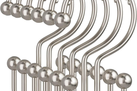 Shower Curtain Rings, Rust-Resistant Metal Double Shower Hooks for Curtain Rolling Shower Curtain Hooks Rings Shower Rings for Bathroom Shower Curtain Rod , Nickel, Set of 12 Rings