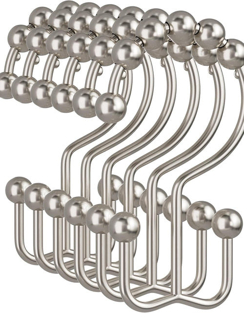 Load image into Gallery viewer, Shower Curtain Rings, Rust-Resistant Metal Double Shower Hooks for Curtain Rolling Shower Curtain Hooks Rings Shower Rings for Bathroom Shower Curtain Rod , Nickel, Set of 12 Rings
