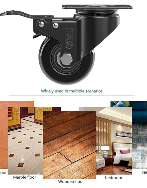 Load image into Gallery viewer, 2" Heavy Duty Caster Wheels with 2 Brakes + Screws - up to 440Lbs - Set of 4 No Floor Marks Silent Castor for Furniture - Rubbered Trolley Wheels - Black Casters
