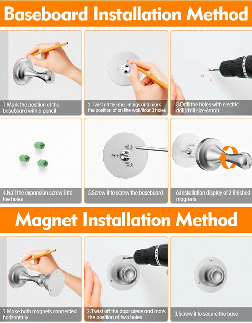 Load image into Gallery viewer, Door Stopper, Magnetic Door Stop, Stainless Steel, Magnetic Door Catch, 3M Double-Sided Adhesive Tape, No Drilling, Screws for Stronger Mount, Hold Your Door Open, for Wide Doors (2)

