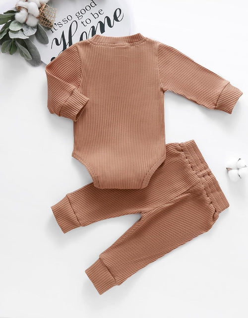 Load image into Gallery viewer, Newborn Baby Boy Girl Clothes Ribbed Knitted Cotton Long Sleeve Romper Long Pants Solid Color Fall Winter Outfits

