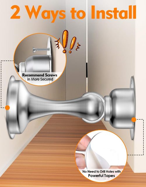 Load image into Gallery viewer, Door Stopper, Magnetic Door Stop, Stainless Steel, Magnetic Door Catch, 3M Double-Sided Adhesive Tape, No Drilling, Screws for Stronger Mount, Hold Your Door Open, for Wide Doors (2)
