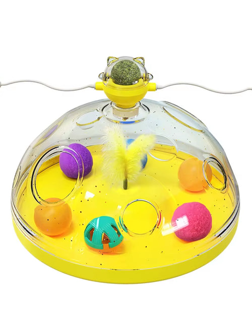 Load image into Gallery viewer, Cat Puzzle Toys Indoor for Kitten Interactive Games Spinning Track Balls &amp; Feather Teaser Toy Stimulation Brain Treasure Chest
